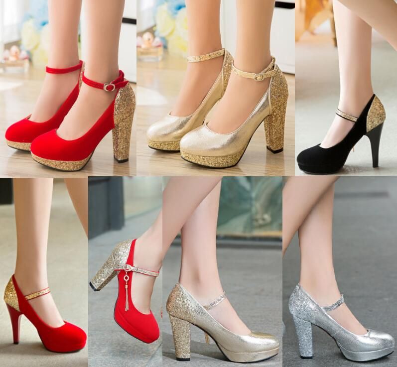 black high heels with thick heel