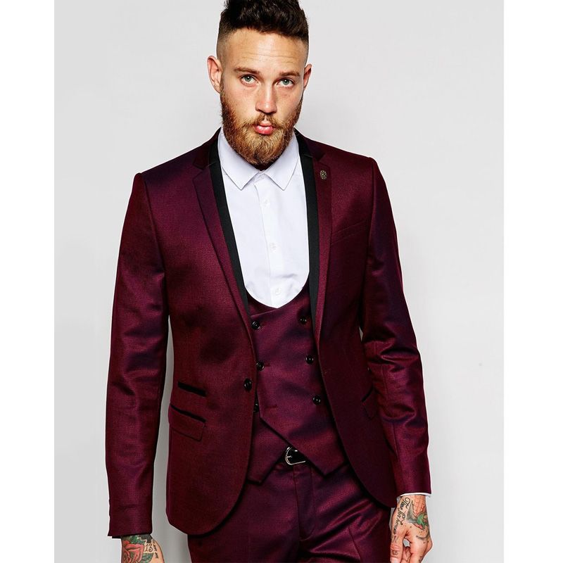 Acquistare Smoking Da Sposo Bordeaux Tre Pezzi Risvolto Dentellato  Groomsmen Abito Da Sposa Abito Da Uomo Su Misura Con Un Bottone Giacca +  Pantaloni + Gilet Economico | Consegna Veloce E Qualità | It.Dhgate