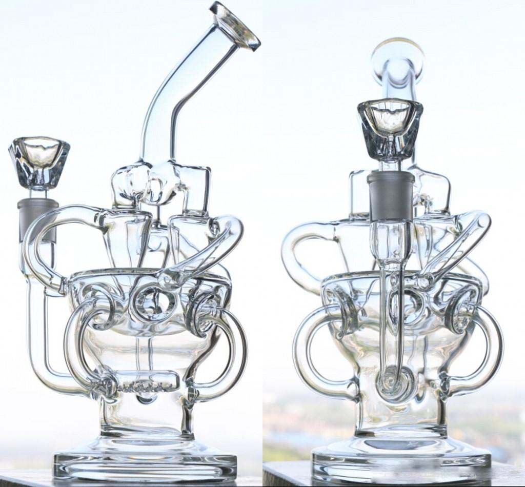 26cm Tall Bongs Water Pipes Triple Funnel Chambers Inline Perc Handles