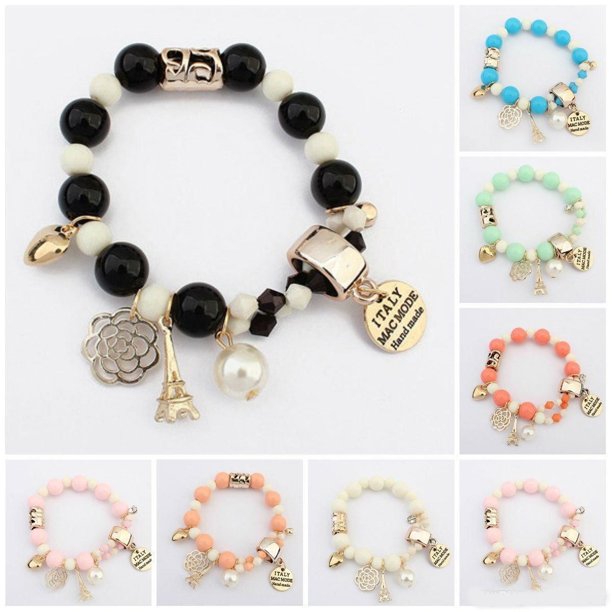 Acquista Bracciali Con Ciondoli Donna Uomo Bracciali Braccialetti Perline Lettera Torre Eiffel Cuore Italia Bijouterie Bracciale Perline A 0 8 Dal Goodlinessjew Dhgate Com