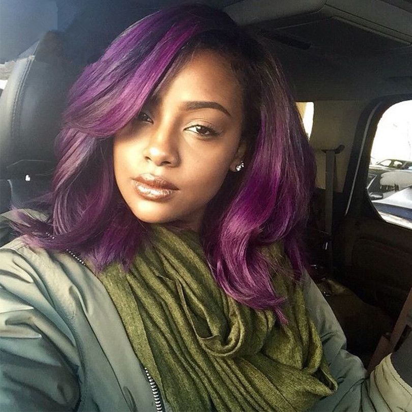 Virgin Malaysian Ombre Short Bob Lace Front Wigs For Black Women 1b Purple Body Wave Glueless Full Lace Wigs 130 Density Bleached Knots Brazilian Hair