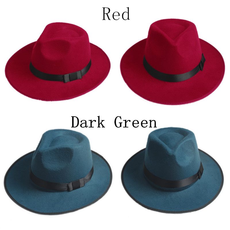  Vintage Men Women Hard Felt Hat Wide Brim Fedora Trilby Panama Hat Gangster Cap  