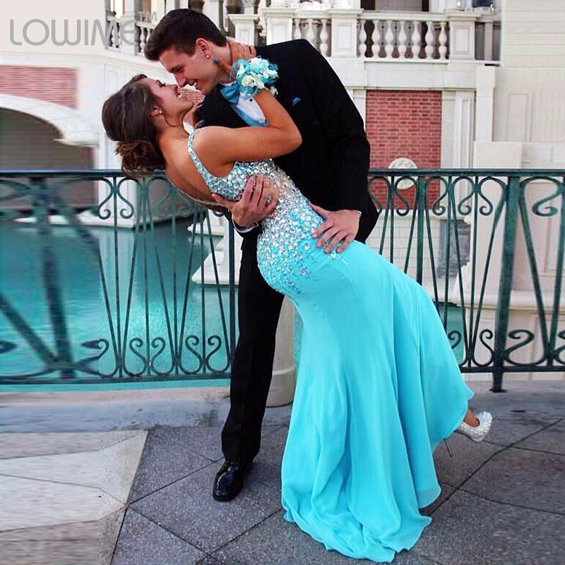 Black and sales turquoise prom dress