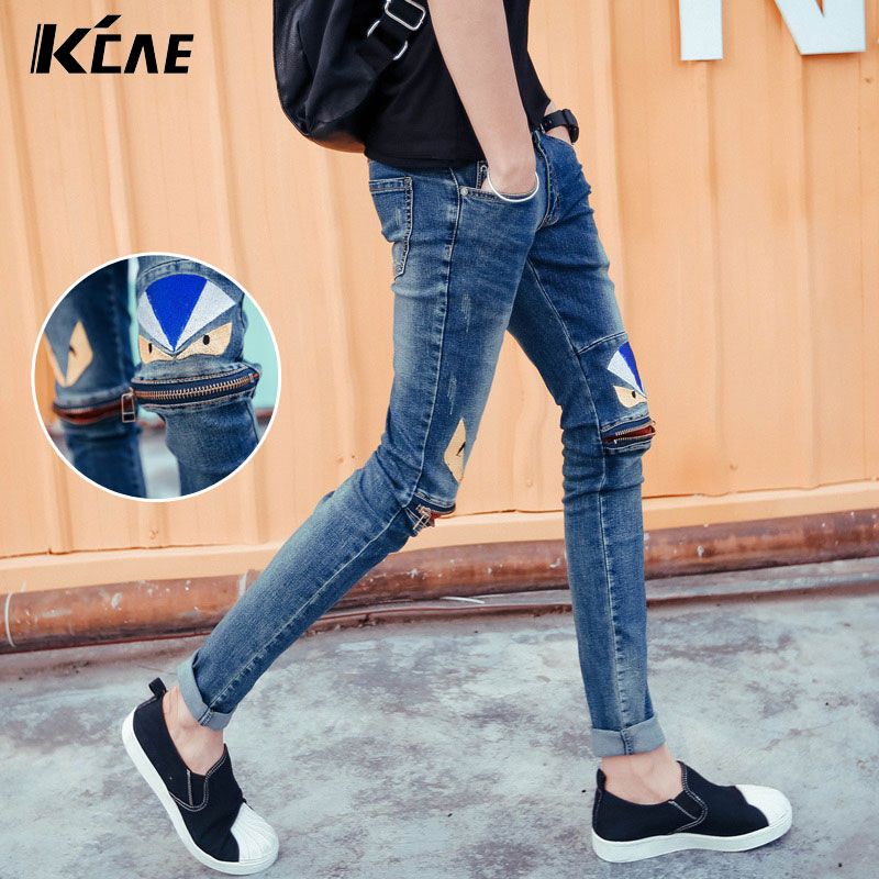 Compra Wholesale 2016 Brand Jeans Para Hombres De La Moda De La Cremallera  De La Decoración Flacos Aptos De Los Pantalones Vaqueros Para El Varón, Pantalones  Para Hombre Apenado De Moda Denim