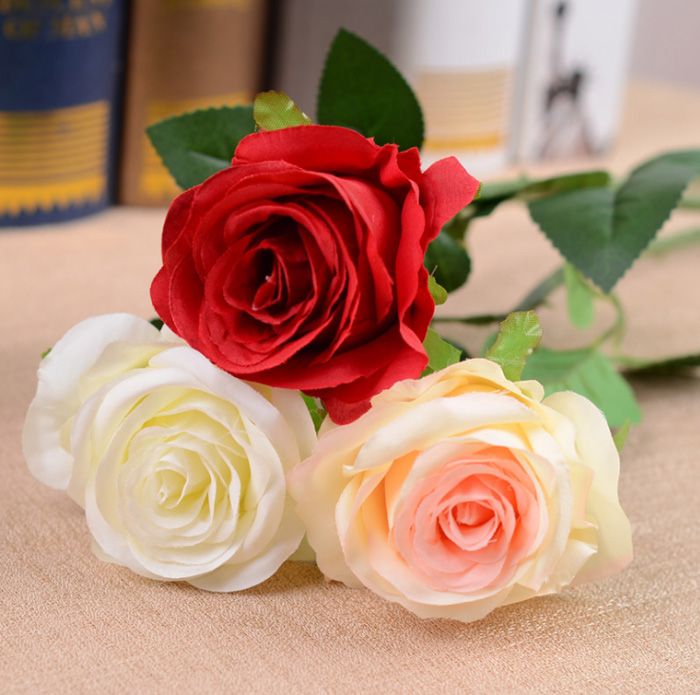 rosa branca Atacado 200PCS 20.5inch artificial levantou-se bouquets de seda  olhar real Rose flores