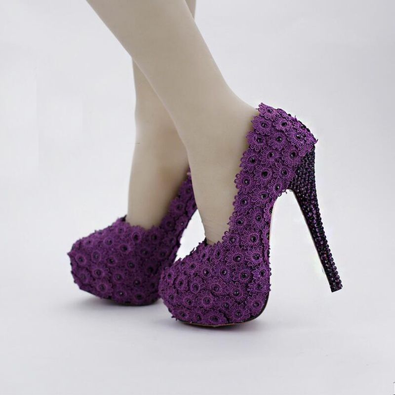 purple heels with rhinestones