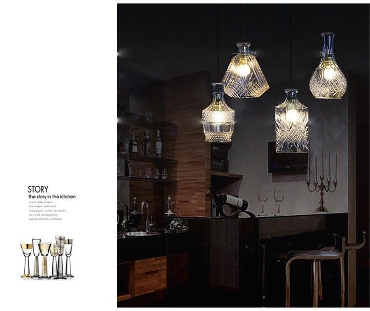 Modern Minimalist Gorgeous Vintage Wine Bottle Pendant Lights Cafe Room Bar Decoration Single Creative Cut Glass Lamps Metal Light