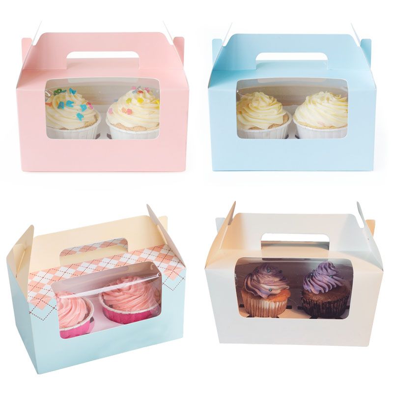 Caixa Para Transporte De Cupcake Atacado Compre Atacado Para 2 Xicara De Caixas De Bolo Com Alca De Janela 16 5 9 3 9 Cm Rosa Azul 5 Estilos Caixa De Bolo Pequena Caixa De Presente Muffin
