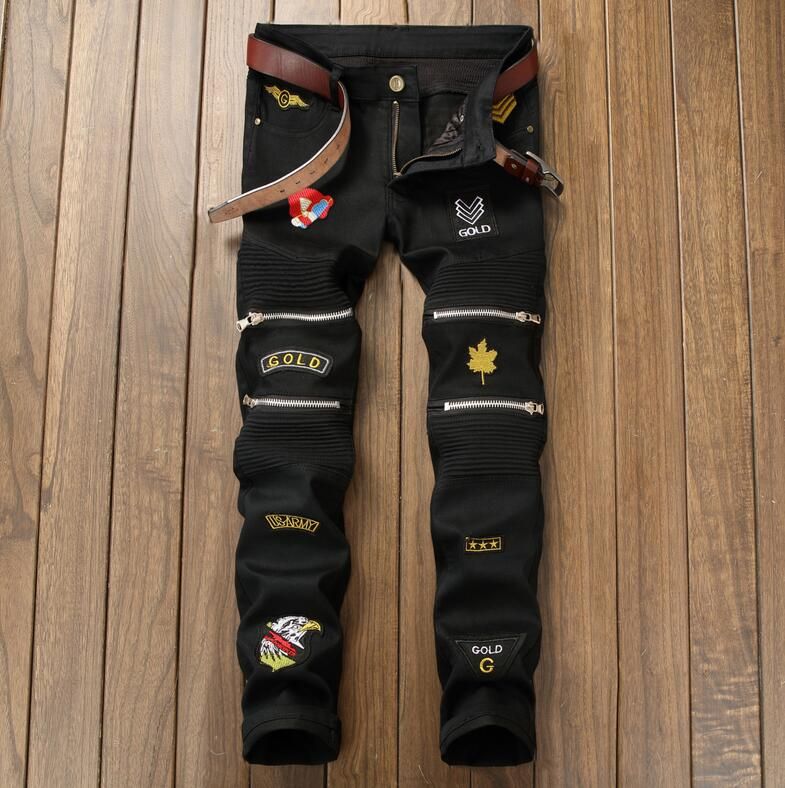 mens black ripped jeans with zippers