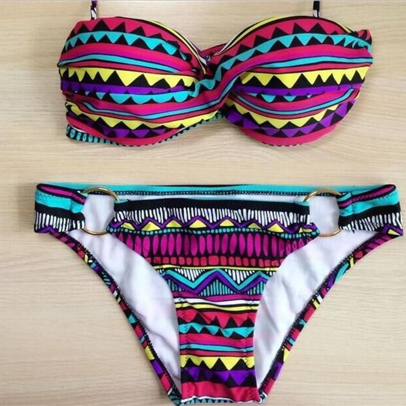 rainbow striped bandeau bikini