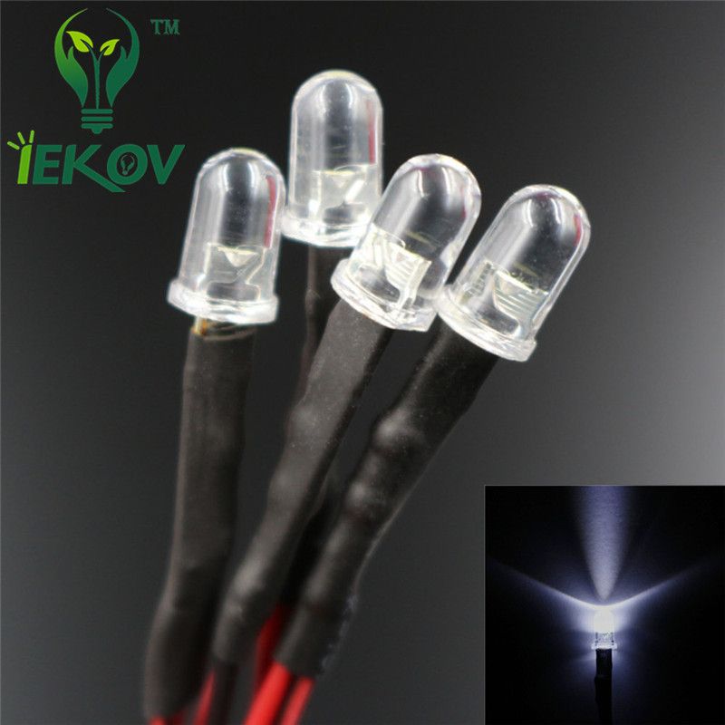 100pcs 5mm Warm White 12V DC LED Lamp Light 20cm Pre Wired WARM WHITE led Bulb