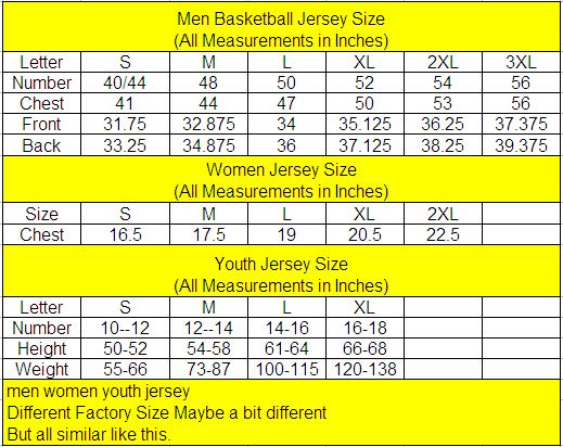 champion basketball jersey size chart