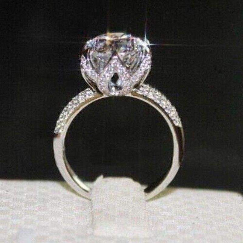 or Fleur de Lotus Blanc Topaz Ring Set de mariage bijoux Fashion Femmes 925 Argent or Fleur de Lotus Blanc Topaz Ring Set de mariage bijoux Fashion Femmes 925 Argent
