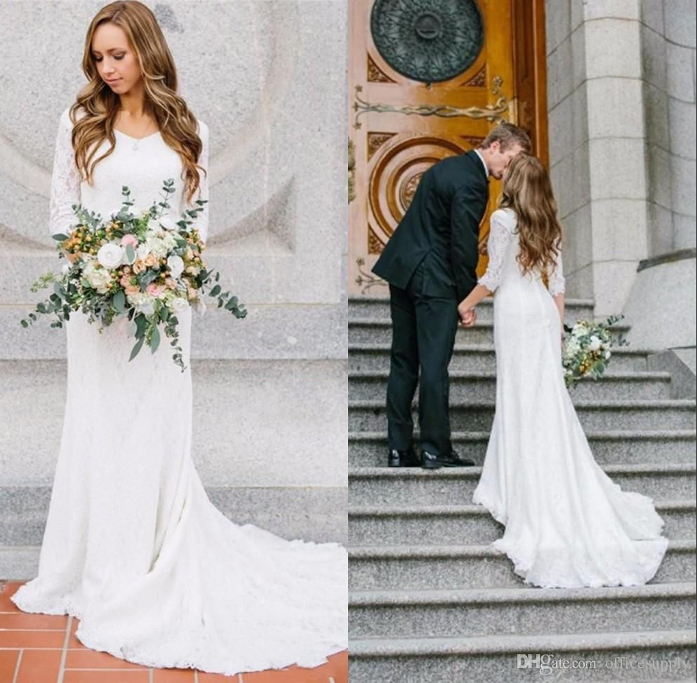 Oleg cassini illusion long sleeve wedding dress deals