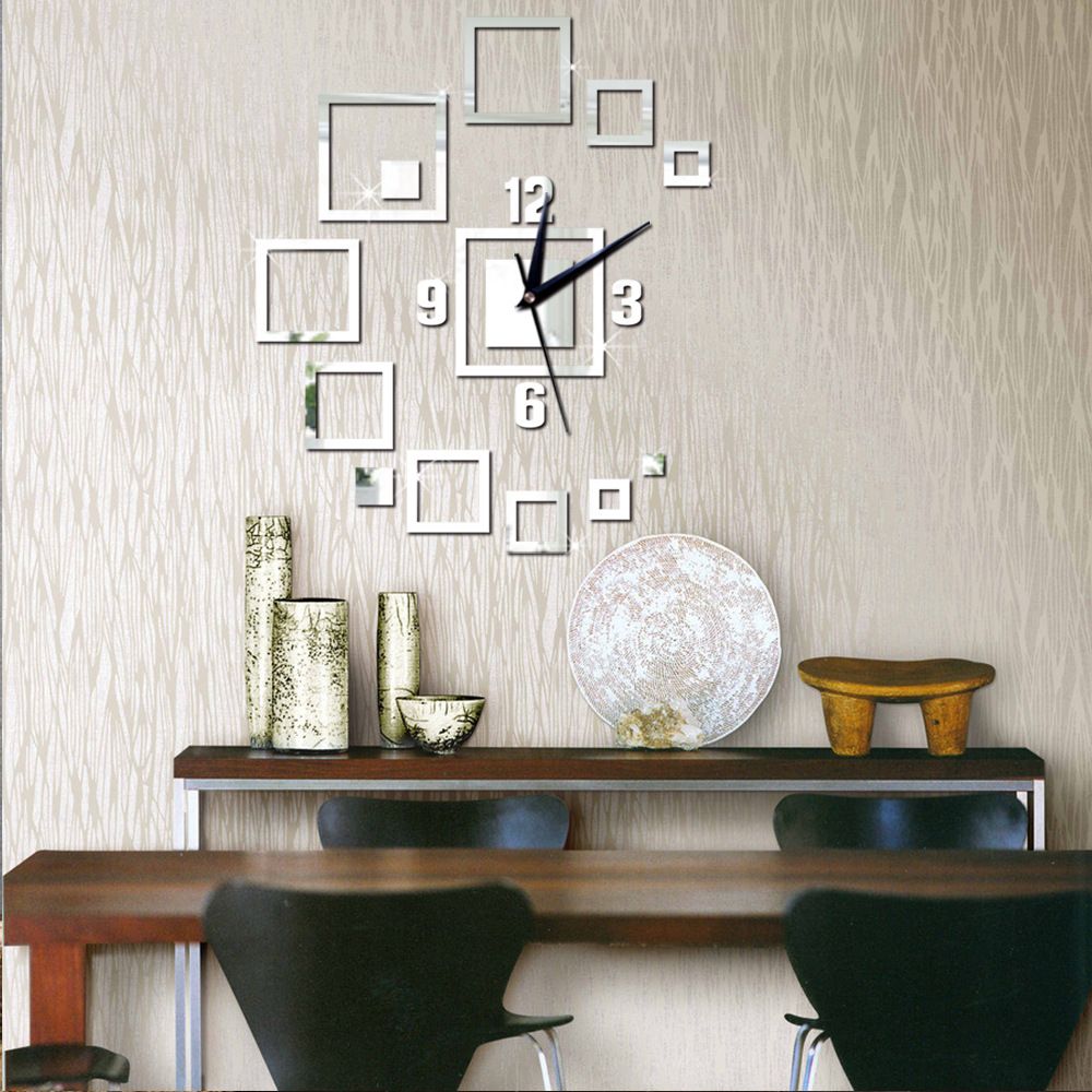 3d Wall Clock Mirror Sticker Watch Square Art Decor Decals Modern Design Howard Miller