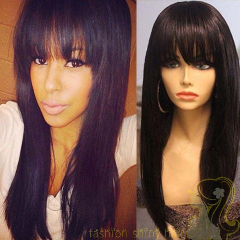 Peruvian Human Hair Full Fringe Wig Human Hair Glueless Full Lace