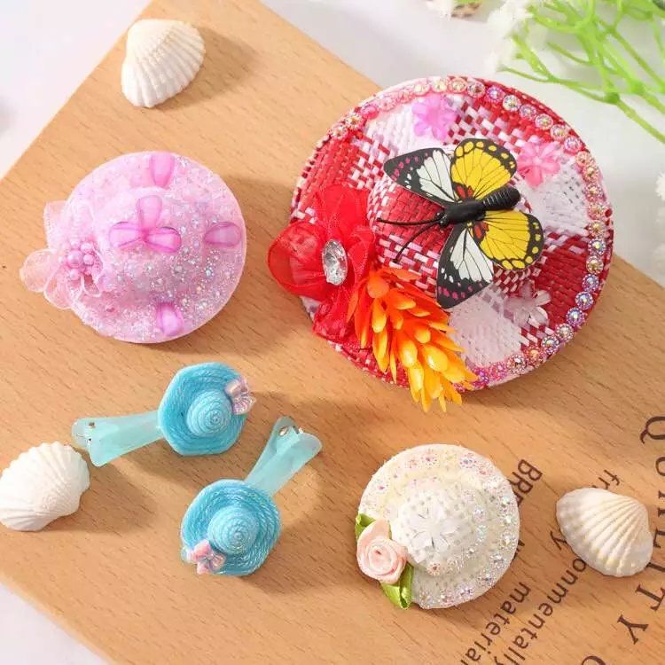 Children Hair Accessories Wholesale Mixed Color Straw Hat Hair Clips Girls Hair Clips Support