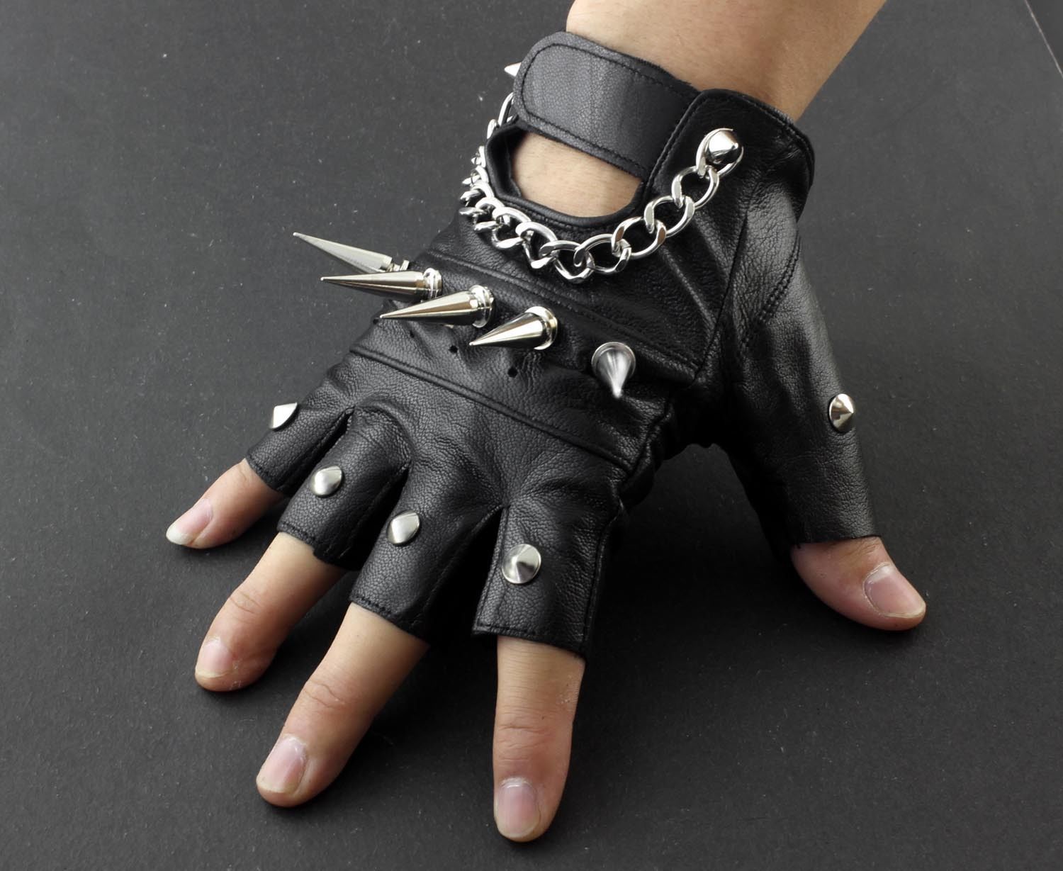 Mens Rivet Spike Punk Rocker Driving Motorcycle Biker Leather