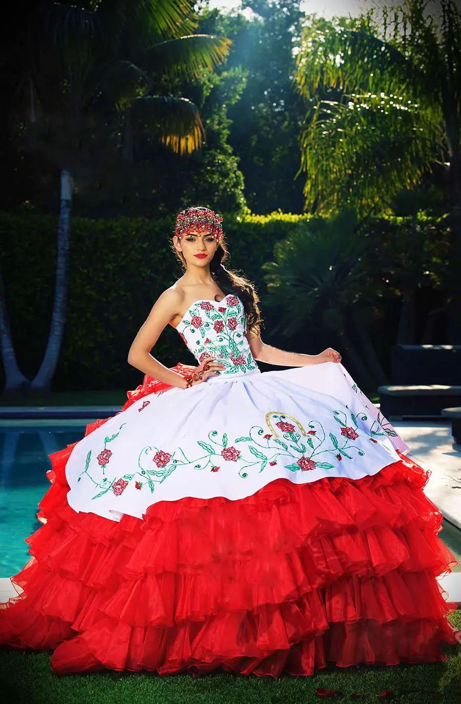 Compra 2019 Vestido De Bola Quinceañera Vestidos Blanco Y Rojo Escalonado  Cariño Bordado Nuevo Vestido Formal Dulce 16 Vestido De Fiesta Barato |  Entrega Rápida Y Calidad | Es.Dhgate