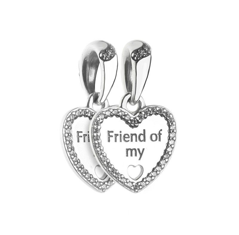 Authentic 925 Sterling Silve Love Heart to Heart Dangle Charms Pendants Jewelry