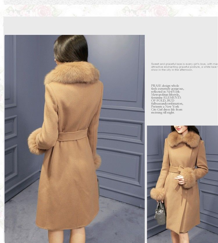 Wholesale Womens Wool & Blends At $75.38, Get Large Fox Fur Collar Wool ...