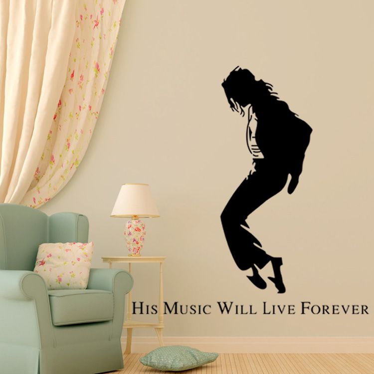 Grosshandel Michael Jackson Schwarz Portrat Wandaufkleber Mj Silhouette Wandtattoos Kreative Tanz Tapete Poster Englische Worter Wand Applique Zitat