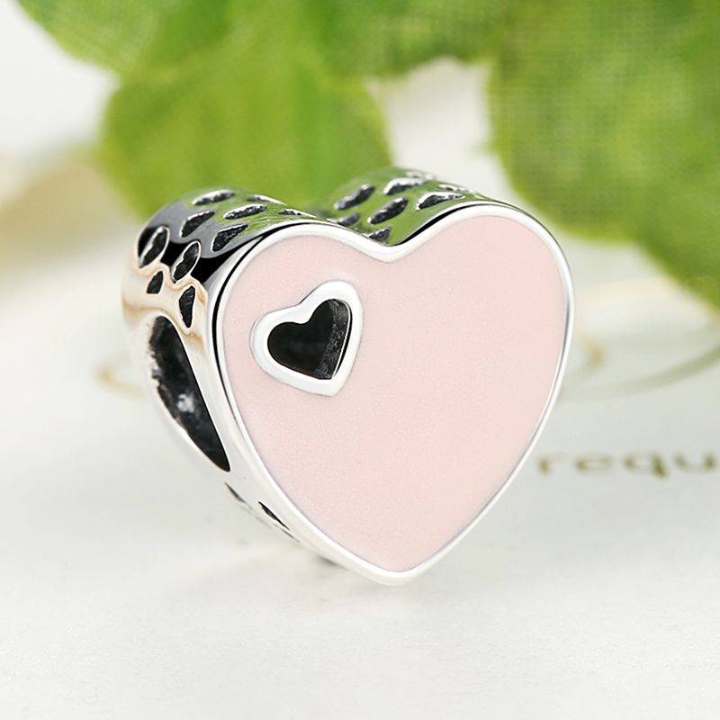 Best Quality Authentic 925 Sterling Silver Heart Charms With Pink 