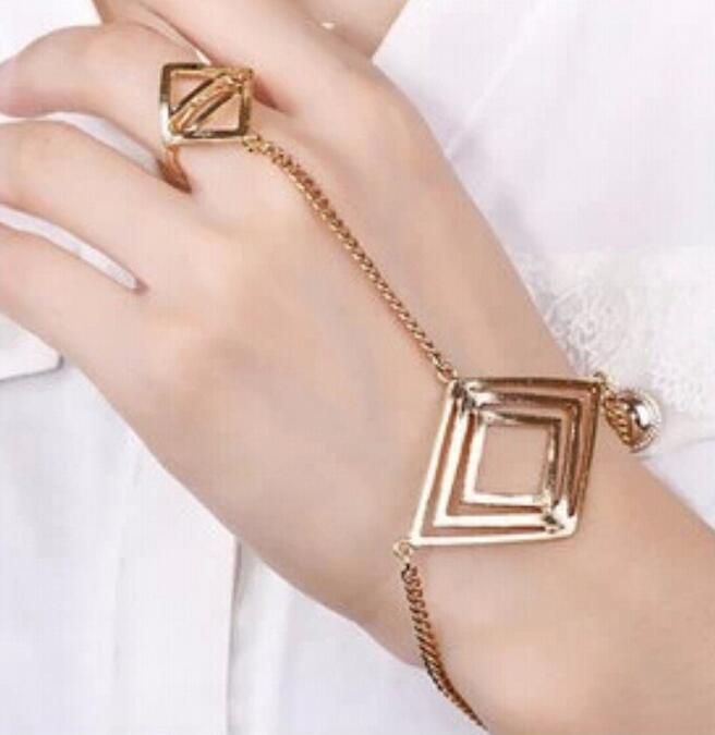 Los esclavos pulsera con cadena de anillo triángulo mano joyas sklavenarmband nuevo 