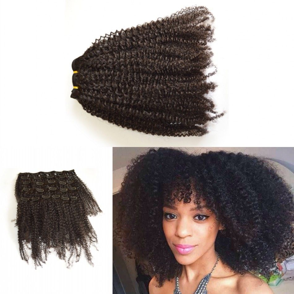 Kinky Curly Clip In Hair Extensions Natural Color Hair African