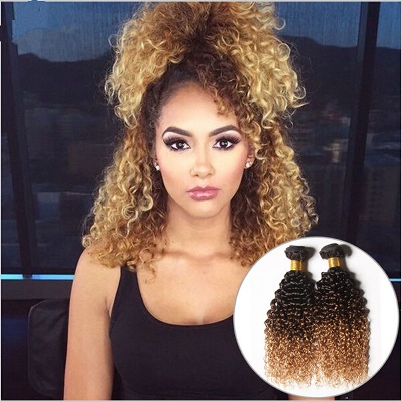 Grade 8a Peruvian Hair Kinky Curly Hair Weaves Three Tone 1b 4 27