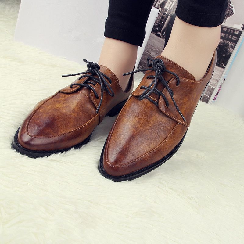 Autumn & Spring British Style Genuine Leather Lining Casual Women Shoes