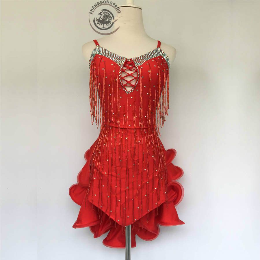 red latin dance dress