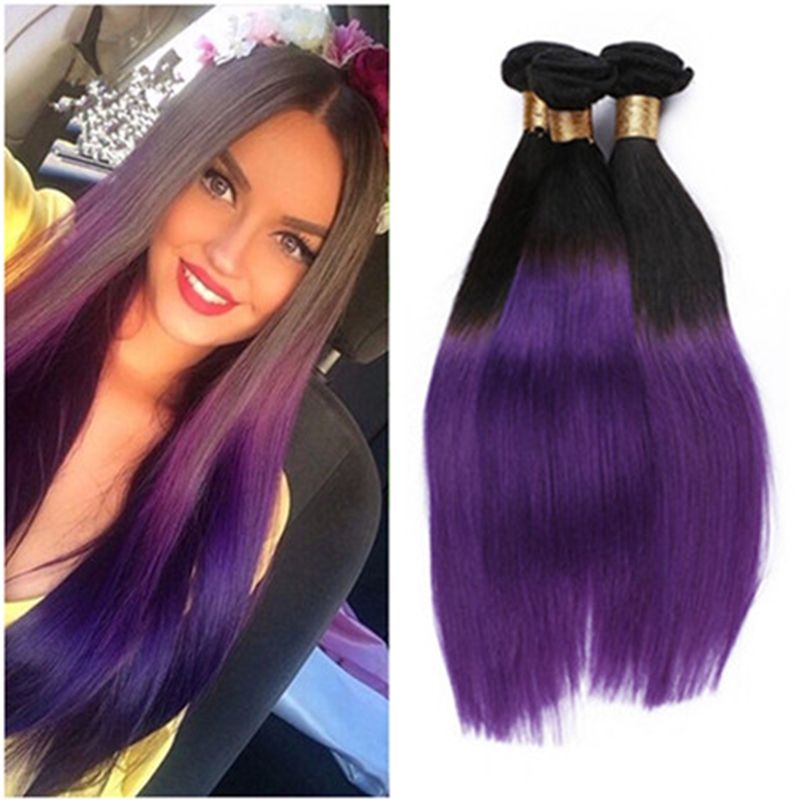 9a Peruvian Silky Straight Hair 1b Purple Ombre Human Hair Bundles