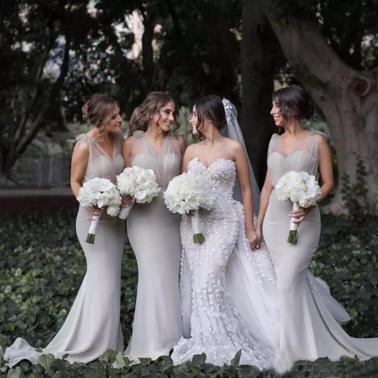 light gray bridesmaid dresses long