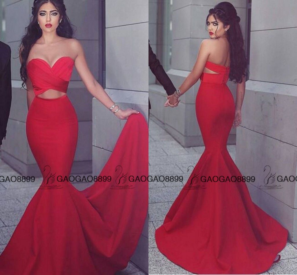 fishtail red prom dress