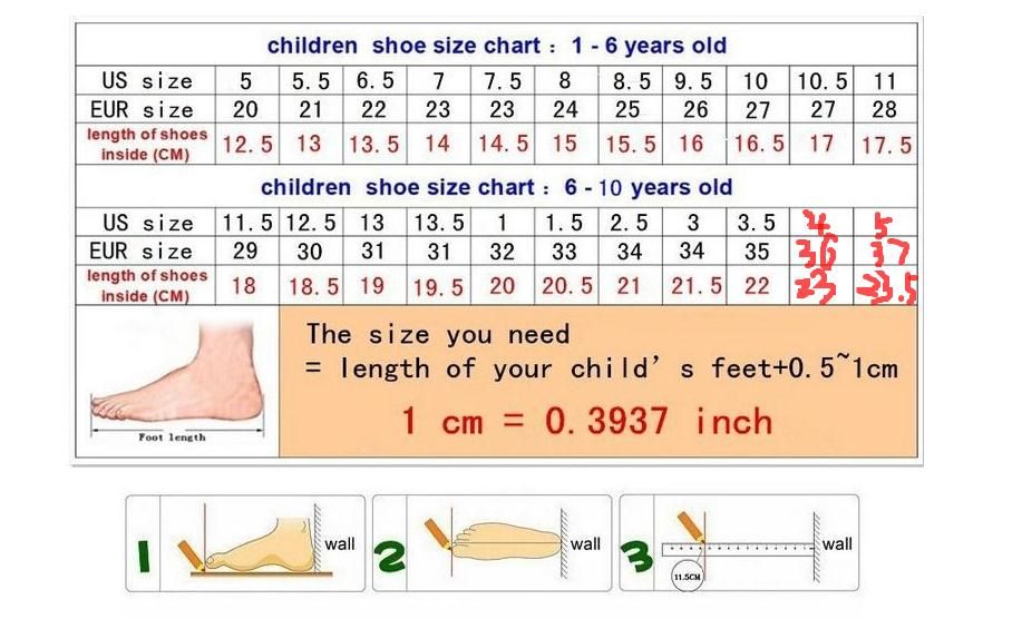 kid shoe size us