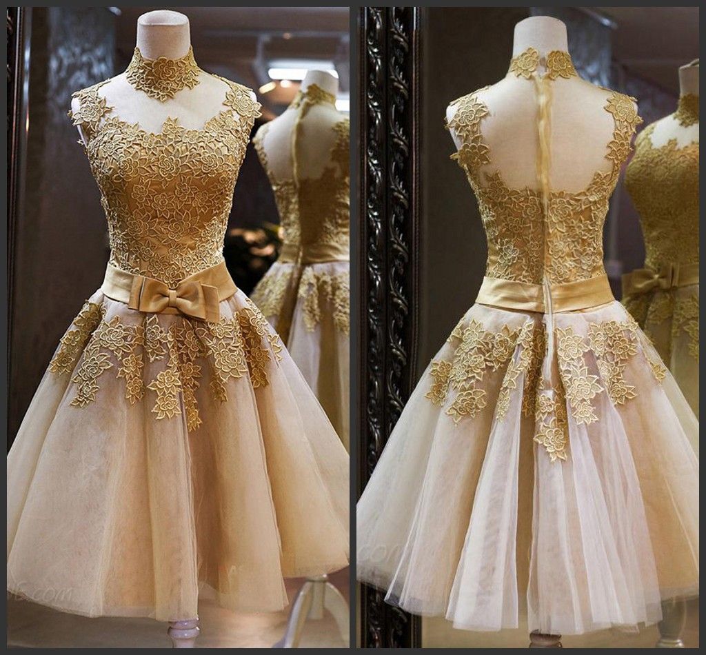 gold color cocktail dress