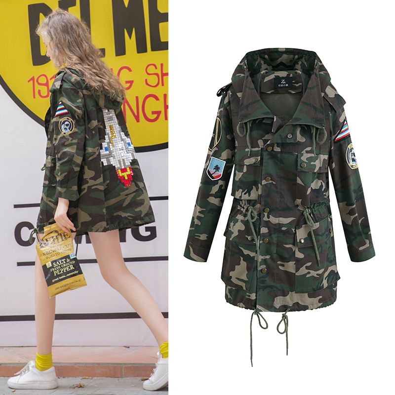 Camouflage Jacket Women 2018 New Fall Winter Vintage Army Green - Leather Jacket With Patches Womens Camouflage Jacket Women 2018 New Fall Winter Vintage Army Green - Leather Jacket With Patches Womens