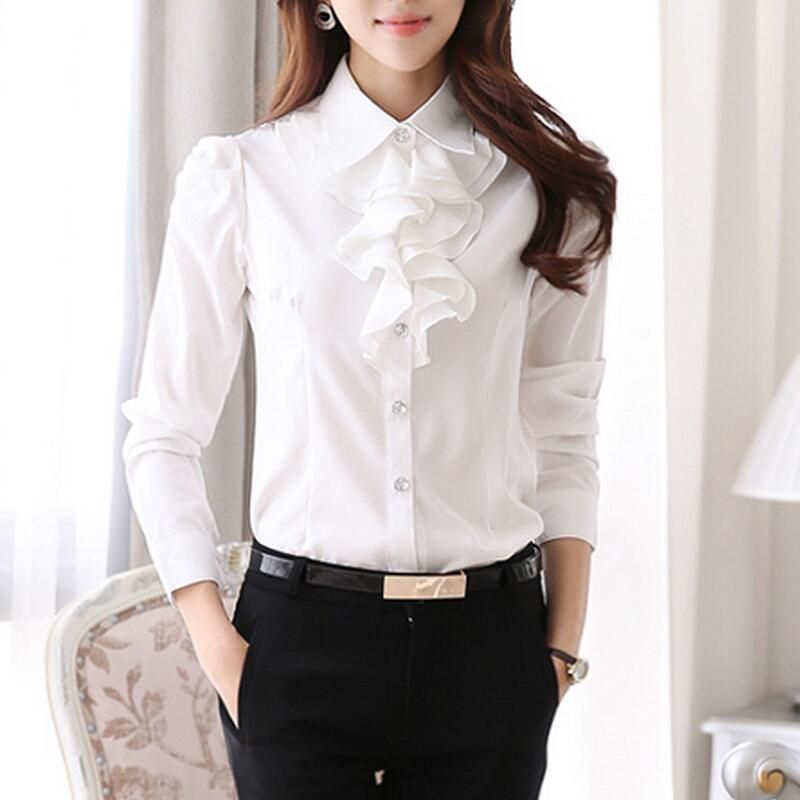 Formal white blouses with ruffles Clearance