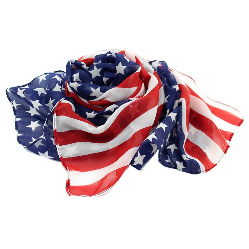 Patriotic USA Flag Stars Wavy Stripes Bandana Scarf Head Wrap Red Blue White