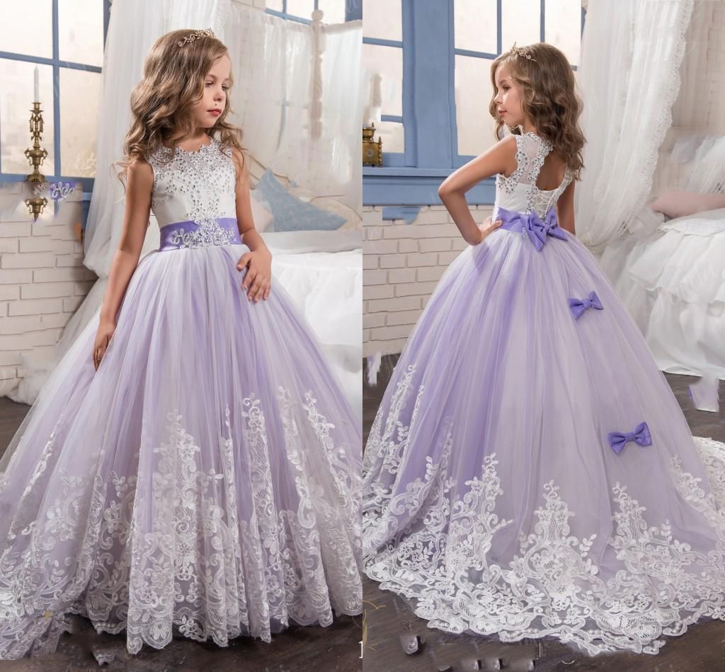 Christmas Flower Girl Dresses With Sash Beads Appliques Bow Girl