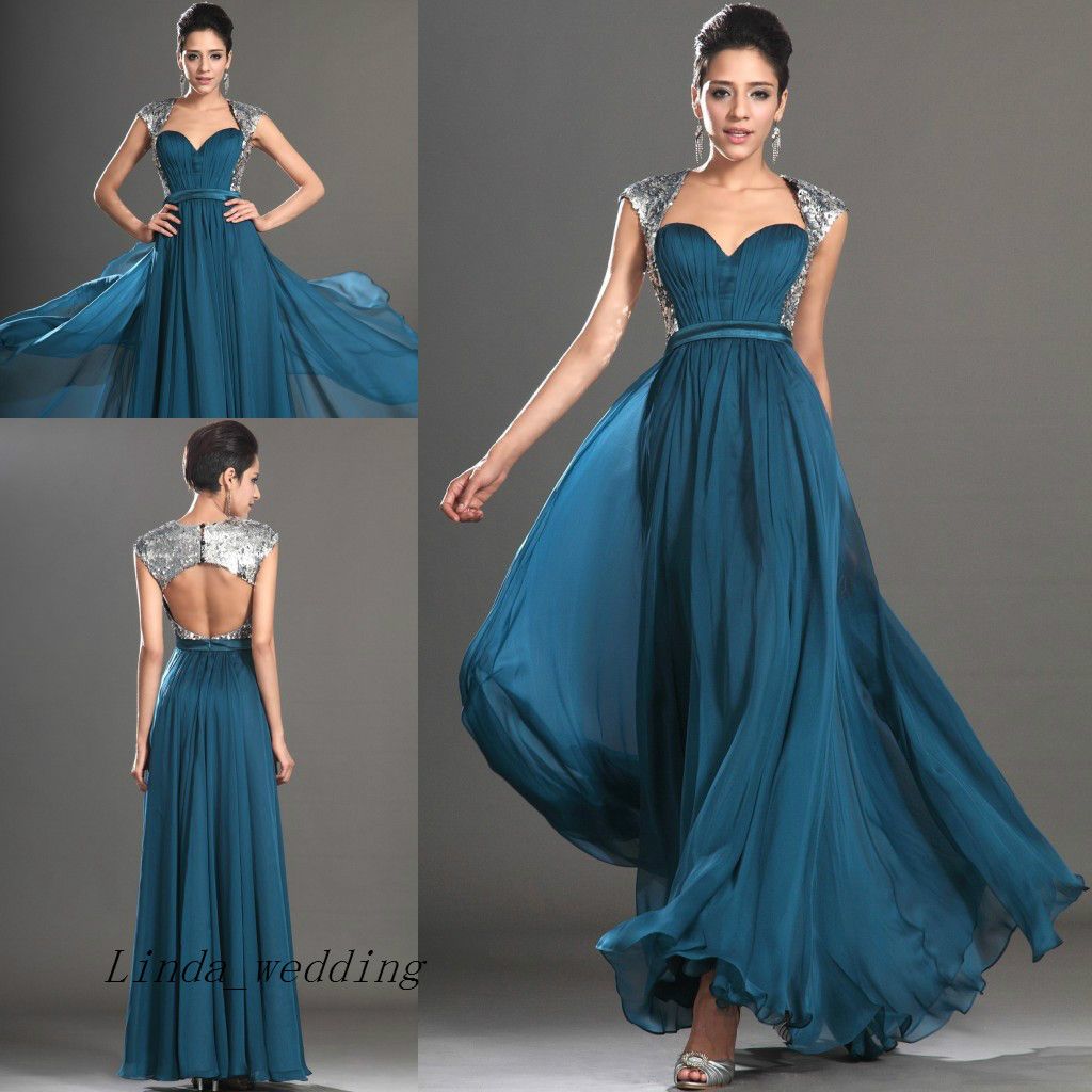 Teal Colour Long Evening Dress Princess Chiffon Sweetheart