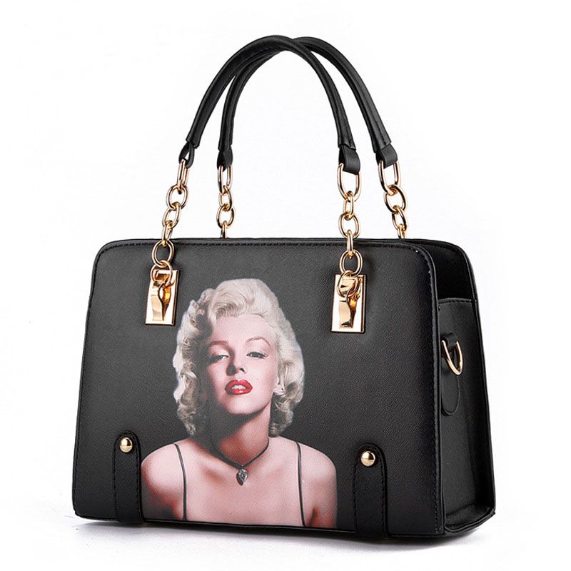 Hot Sale Womens Fashion Bag Pu Leather Bag 3d Marilyn Monroe Handbags Black Tote Bag With Chain Ol Tote Bag From Rain75 21 77 Dhgate Com [ 800 x 800 Pixel ]
