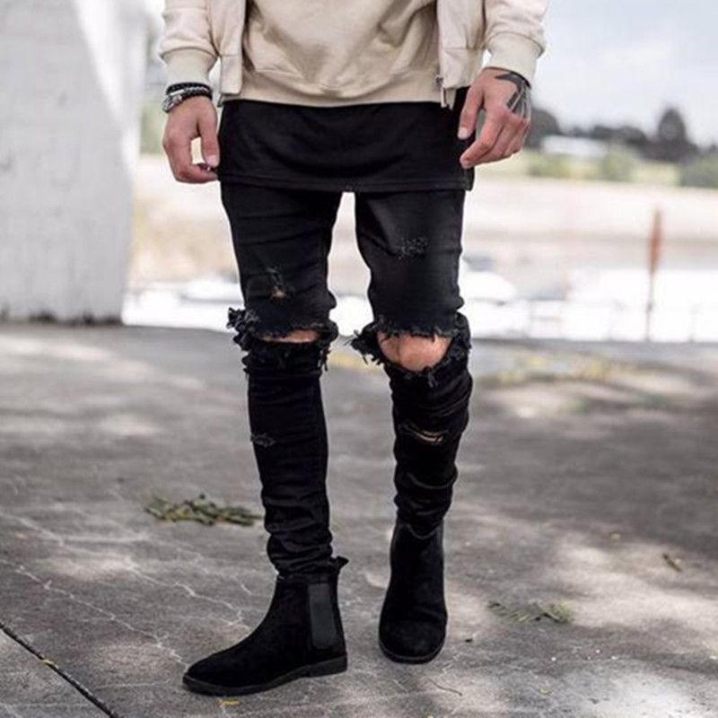 black jeans holes in knees mens