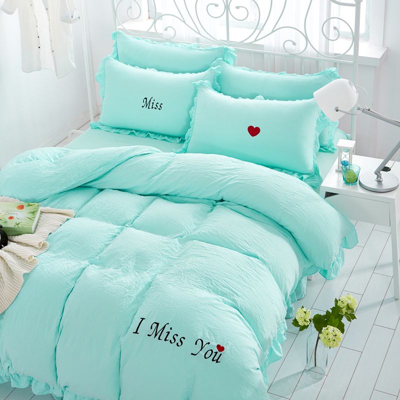 I Miss You Embroidery Washed Cotton Bedding Set Comforter Duvet