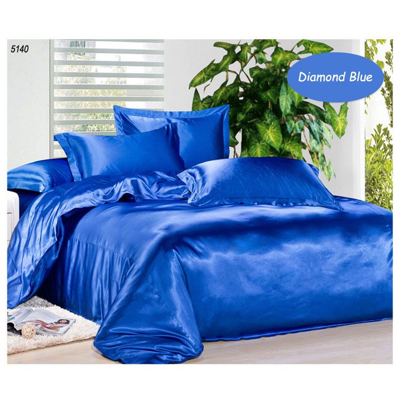 Solid Color Silk Bedding Set Navy Blue Satin Bed Set Tencel