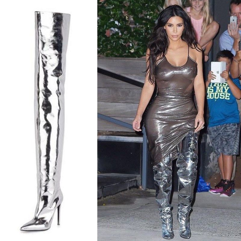over the knee silver boots
