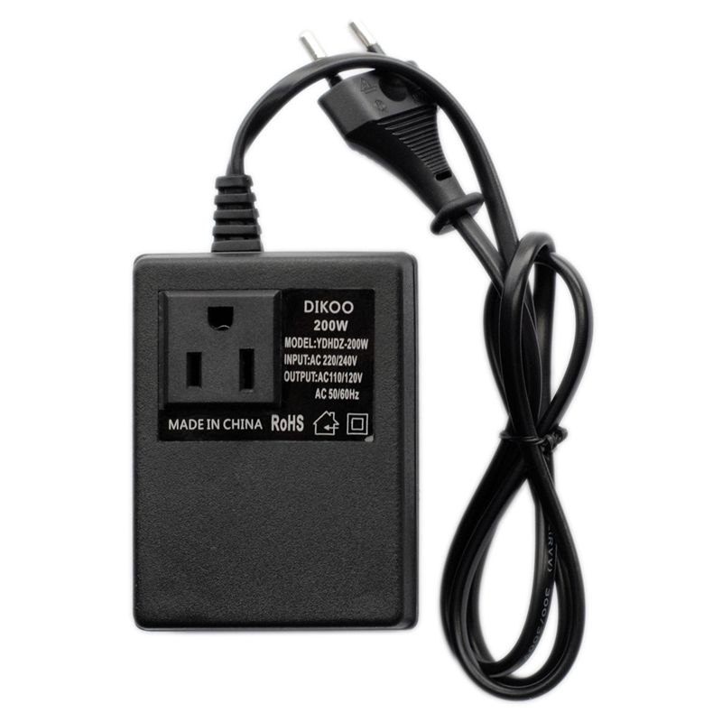 200 Watt 220 Volt Step Down Transformer 2 Round Pin EU 220V to 110V AC Converter 