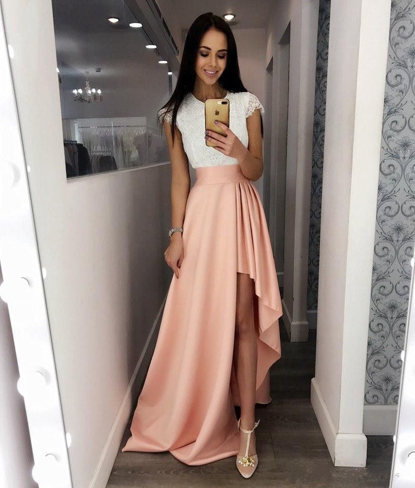 White Lace High Low Prom Dresses Short 