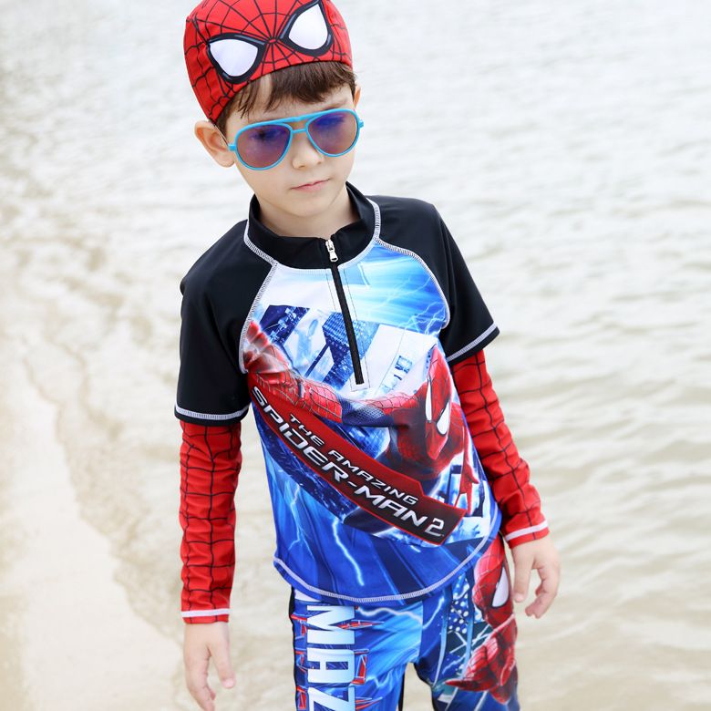 Nueva Cartoon Spiderman niños escolares manga larga traje de baño de deportes al aire libre